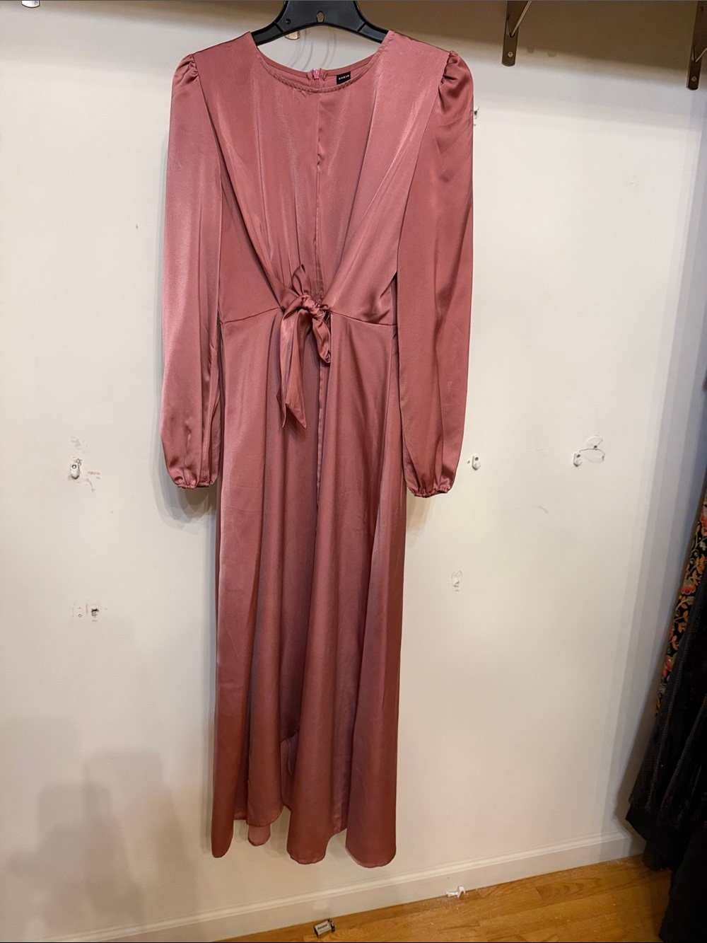 SHEIN Dusty Rose Long Sleeve Tie-Front Maxi Dress
